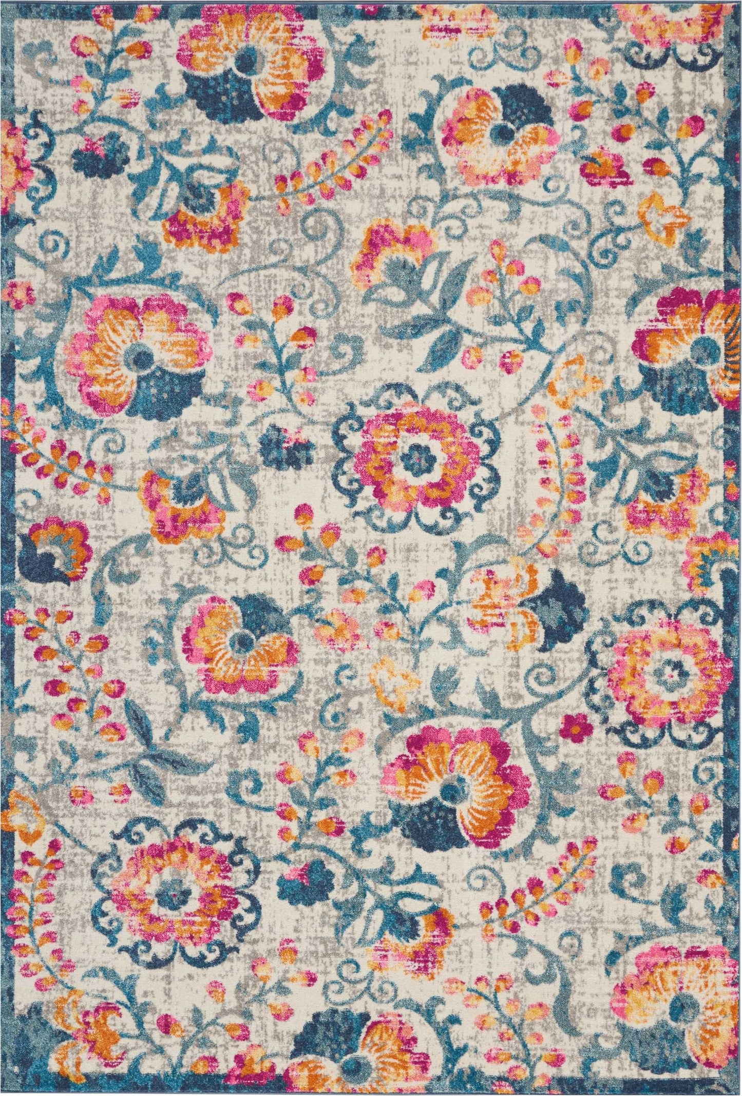5' X 7' Ivory Floral Dhurrie Area Rug