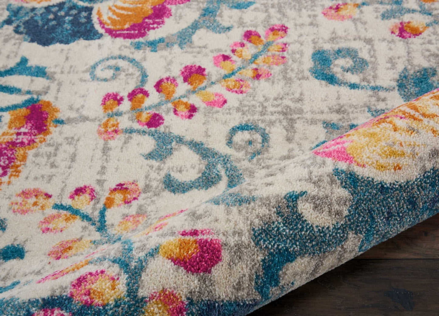 5' X 7' Ivory Floral Dhurrie Area Rug