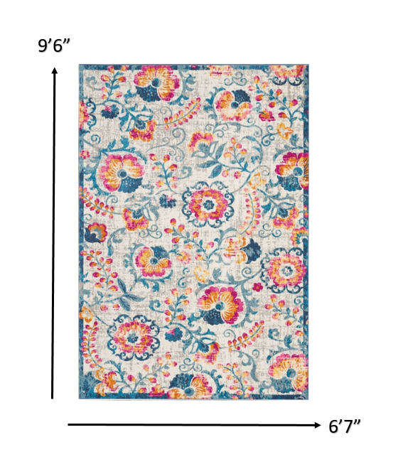 5' X 7' Ivory Floral Dhurrie Area Rug