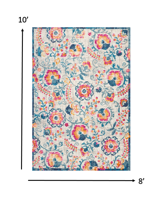 5' X 7' Ivory Floral Dhurrie Area Rug