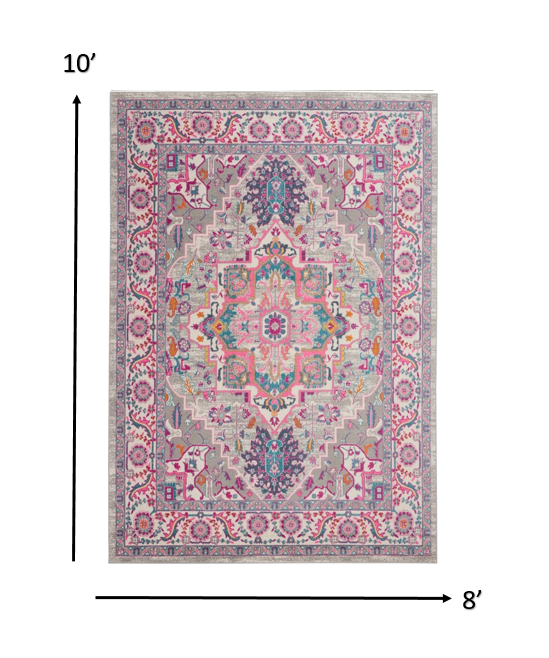 7' X 10' Pink And Gray Power Loom Area Rug