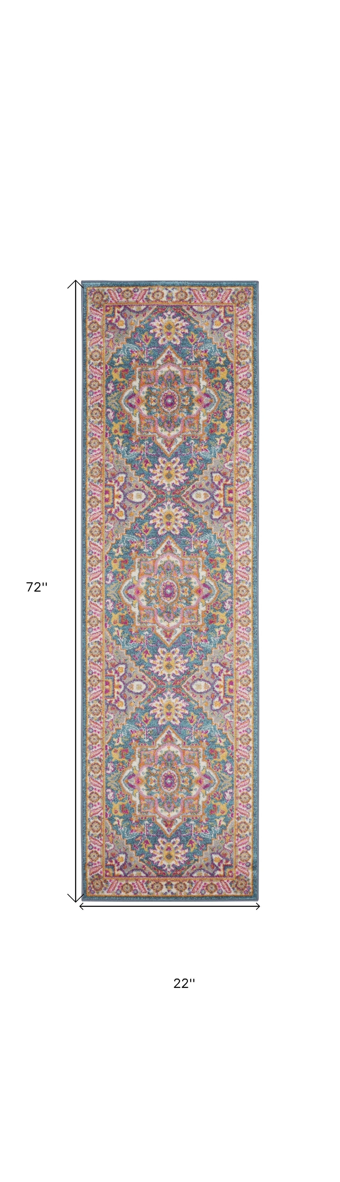 6' Teal Blue Power Loom Runner Rug
