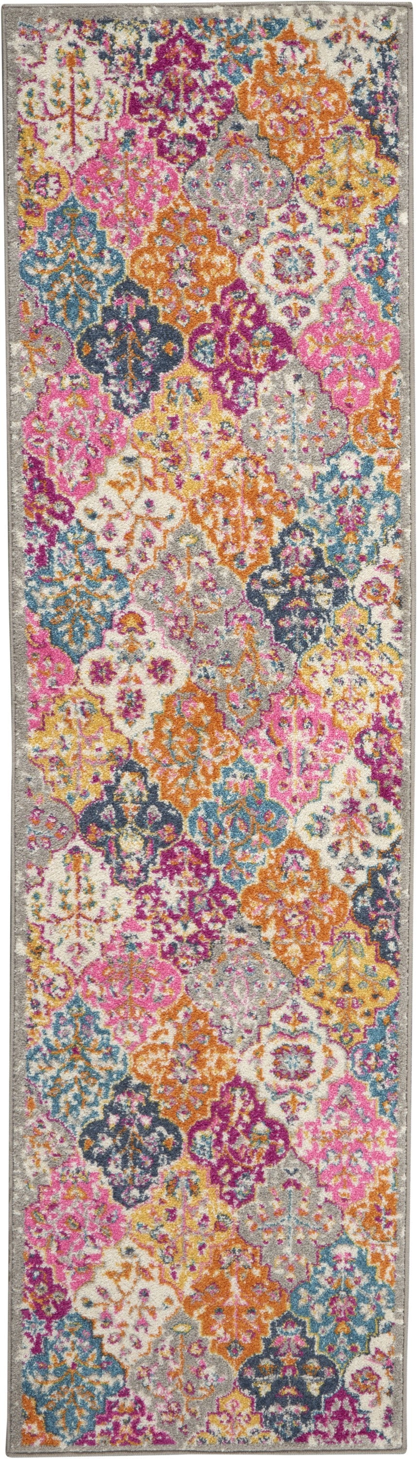 7' X 10' Pink And Gray Geometric Dhurrie Area Rug