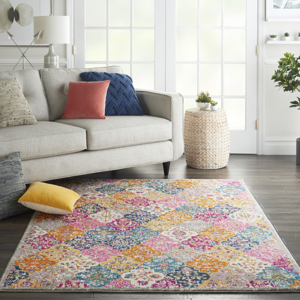 7' X 10' Pink And Gray Geometric Dhurrie Area Rug
