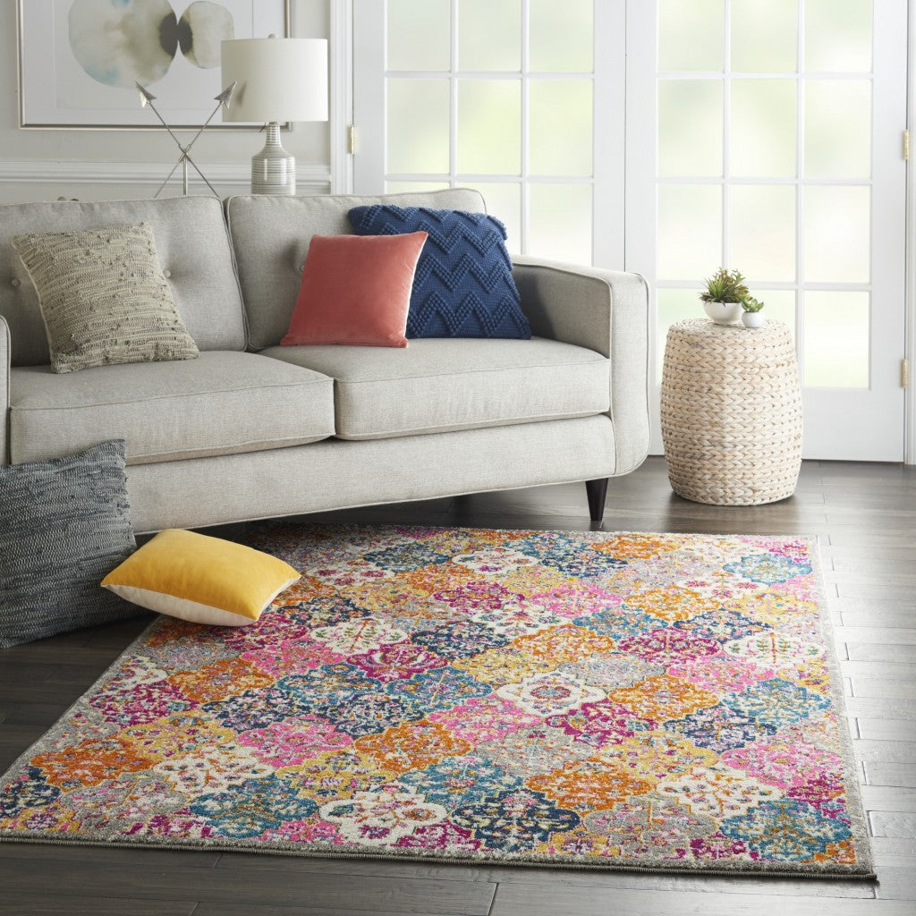 7' X 10' Pink And Gray Geometric Dhurrie Area Rug