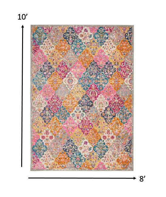 7' X 10' Pink And Gray Geometric Dhurrie Area Rug