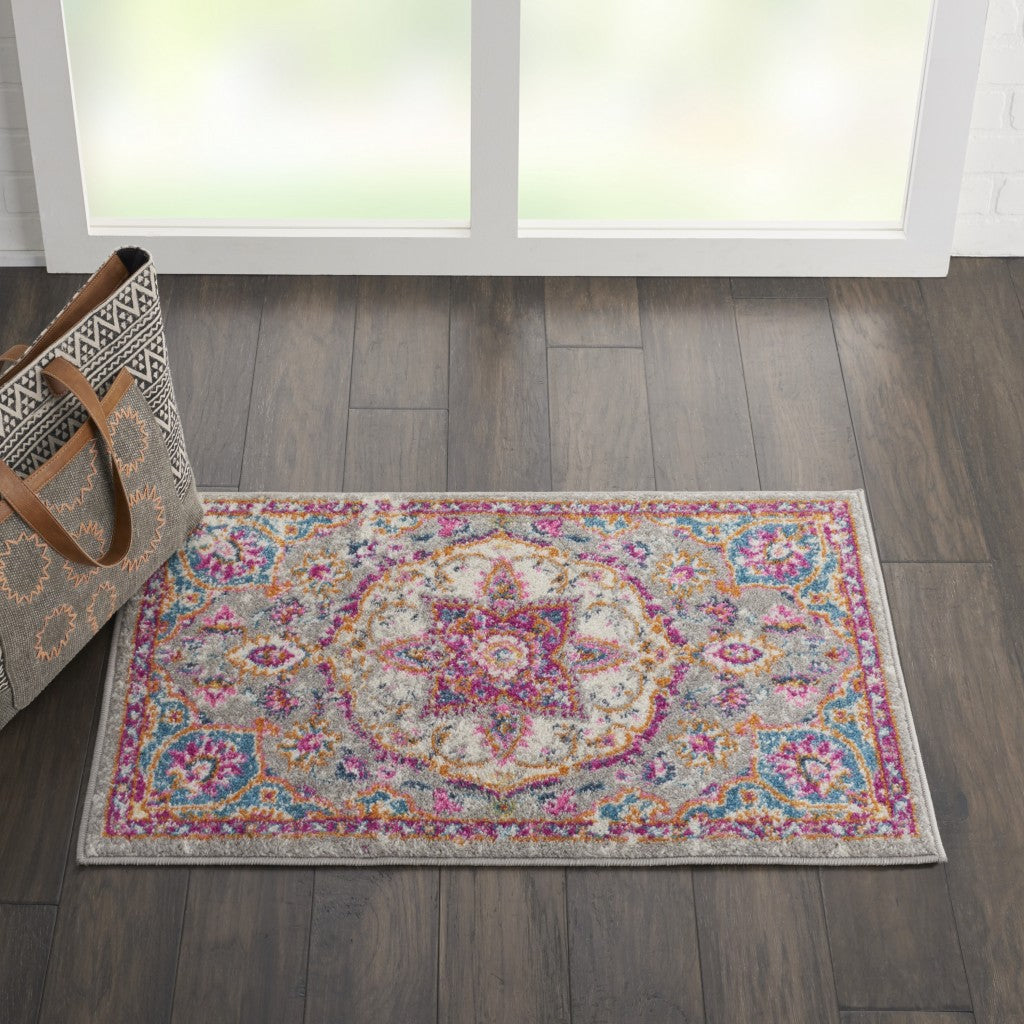 7' X 10' Pink And Gray Power Loom Area Rug
