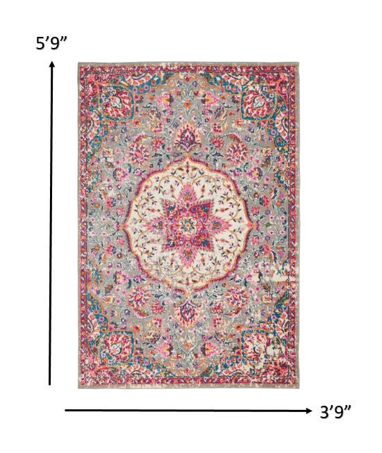 7' X 10' Pink And Gray Power Loom Area Rug