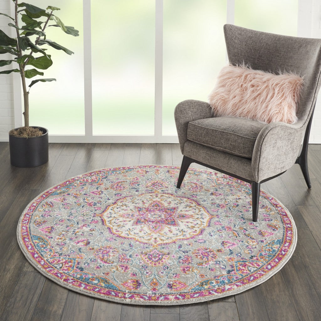 7' X 10' Pink And Gray Power Loom Area Rug
