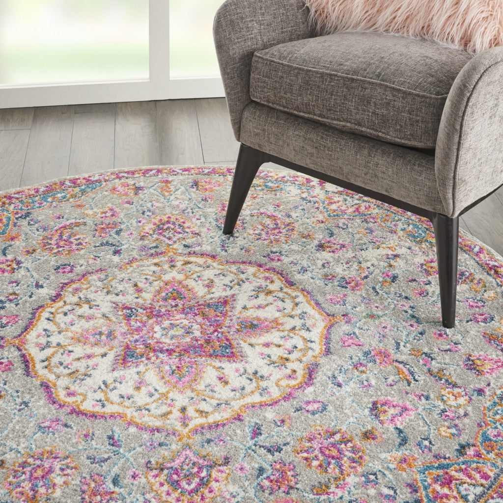 7' X 10' Pink And Gray Power Loom Area Rug