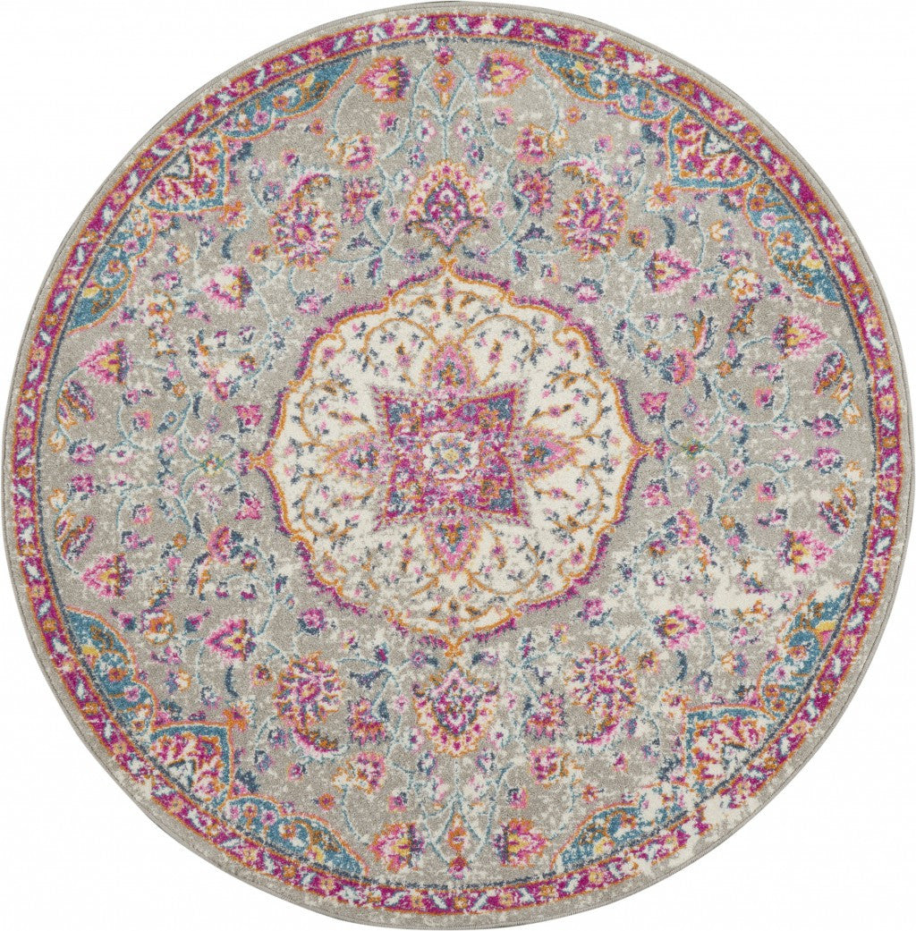 7' X 10' Pink And Gray Power Loom Area Rug