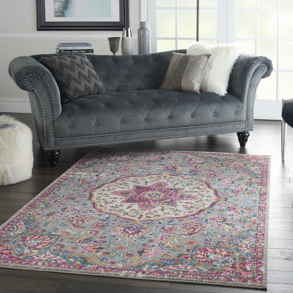 7' X 10' Pink And Gray Power Loom Area Rug