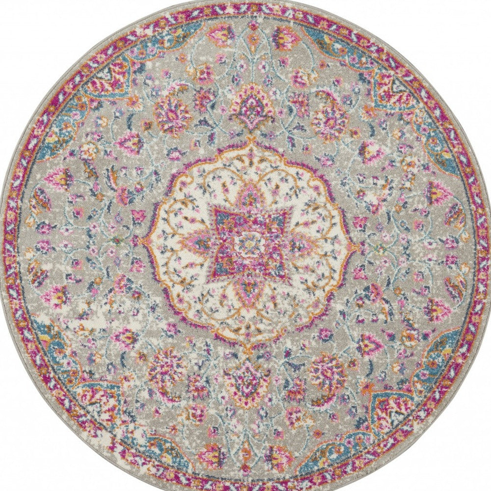 7' X 10' Pink And Gray Power Loom Area Rug