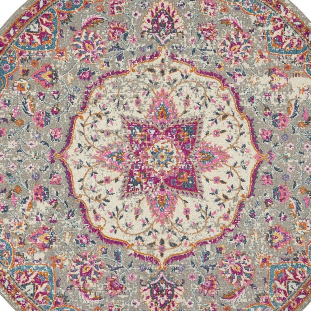 7' X 10' Pink And Gray Power Loom Area Rug