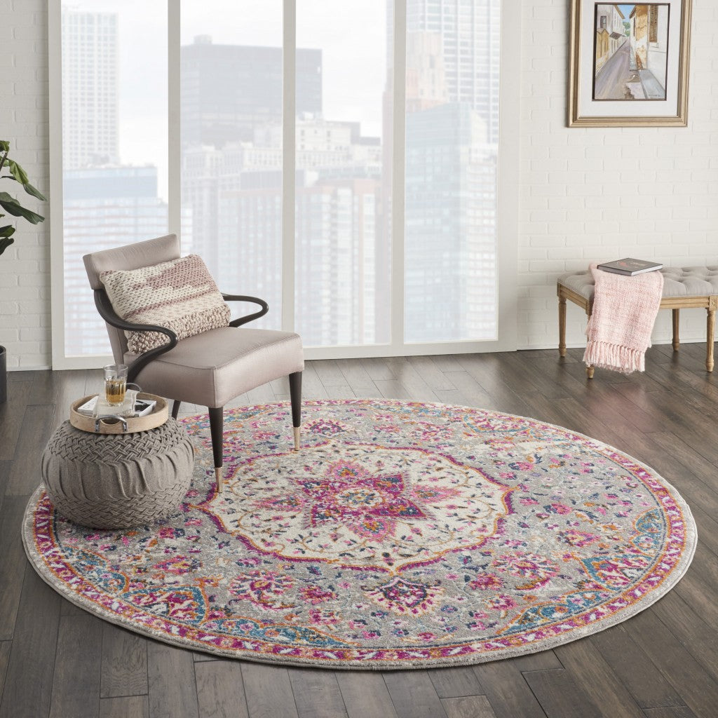 7' X 10' Pink And Gray Power Loom Area Rug