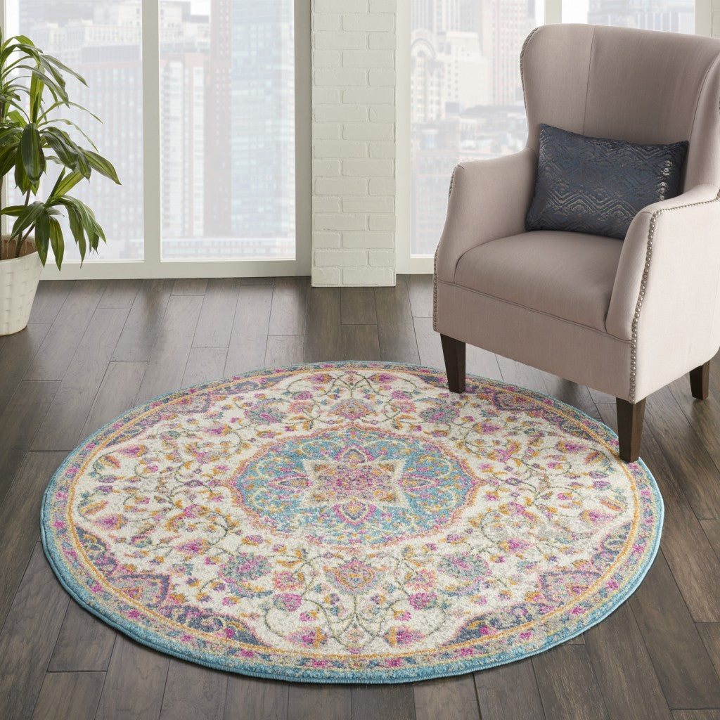 5' X 7' Pink And Green Dhurrie Area Rug