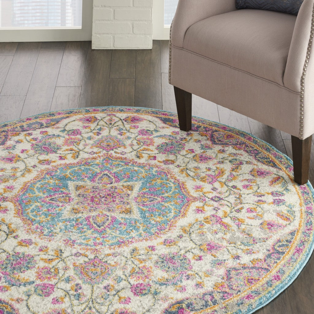 5' X 7' Pink And Green Dhurrie Area Rug