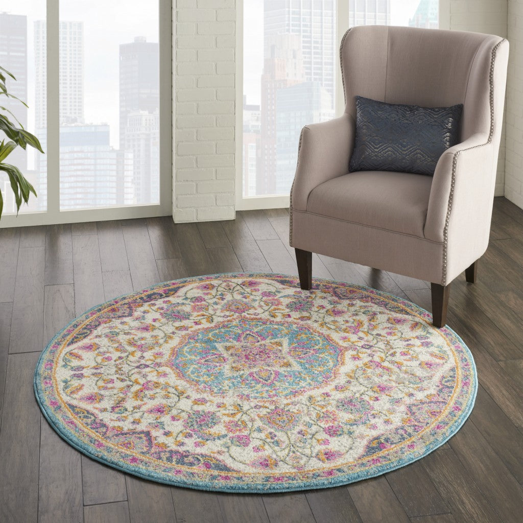 5' X 7' Pink And Green Dhurrie Area Rug