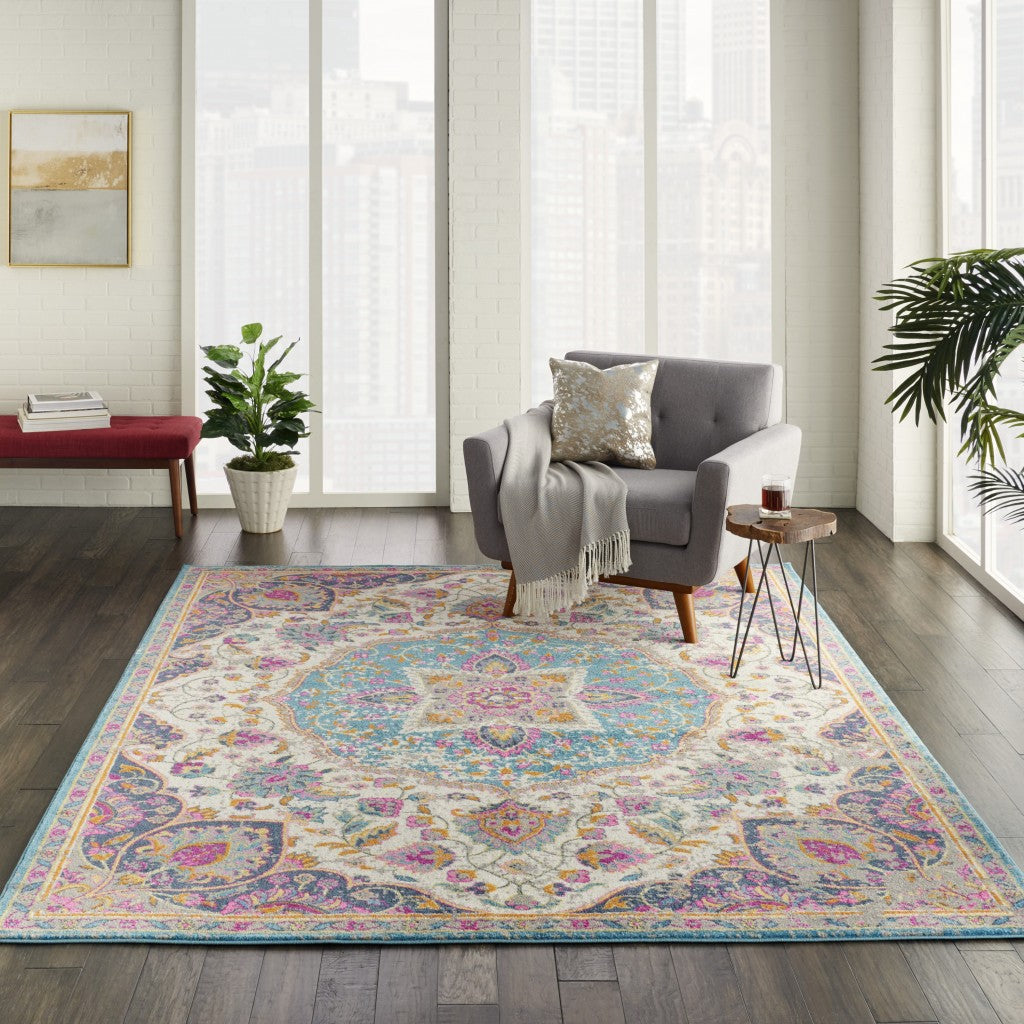 5' X 7' Pink And Green Dhurrie Area Rug