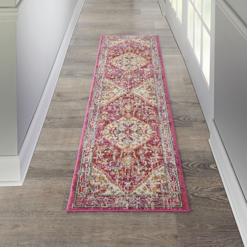5' X 7' Pink And Ivory Power Loom Area Rug
