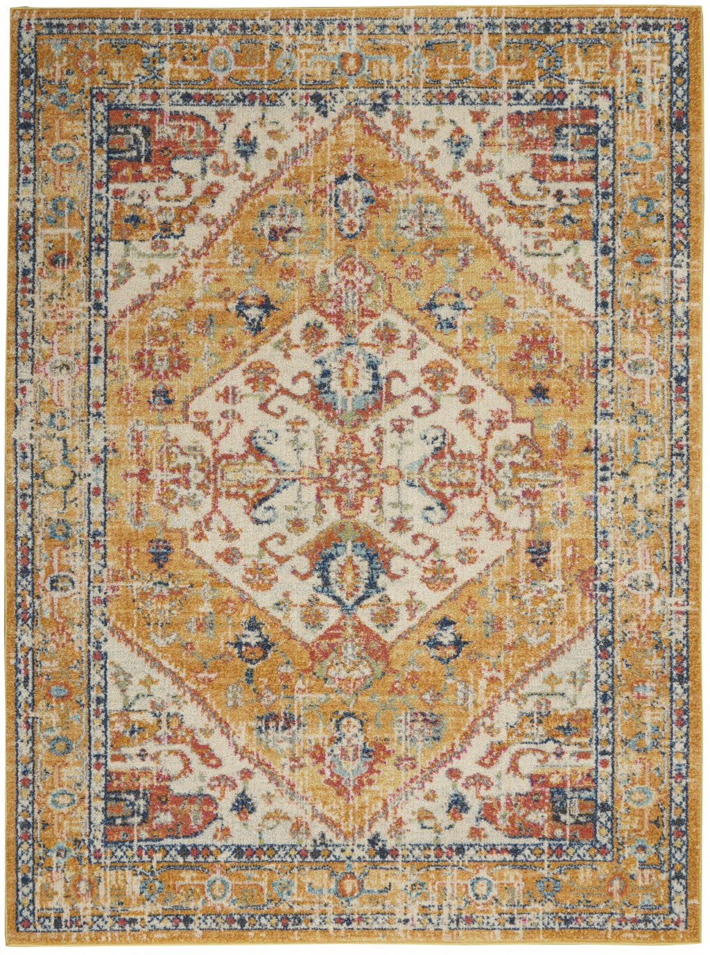 8' X 10' Yellow And Ivory Power Loom Area Rug