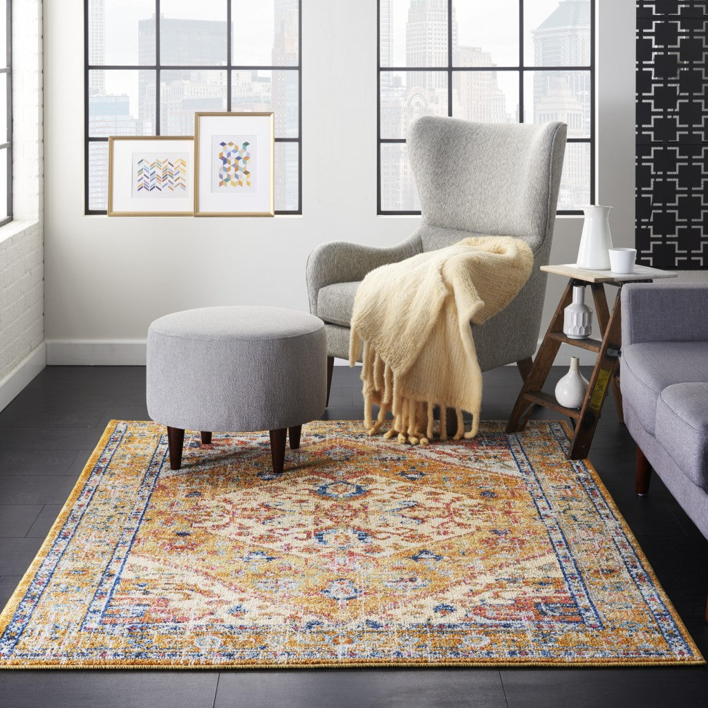 8' X 10' Yellow And Ivory Power Loom Area Rug
