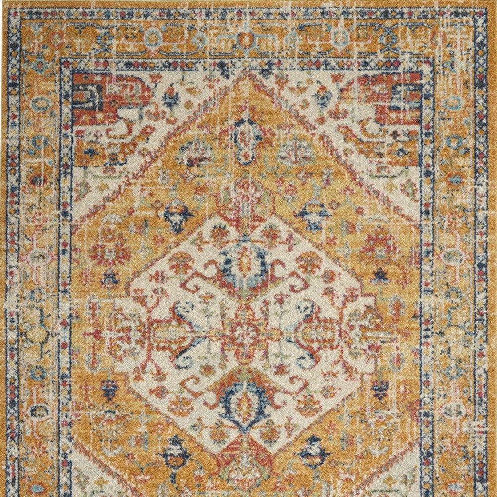 8' X 10' Yellow And Ivory Power Loom Area Rug