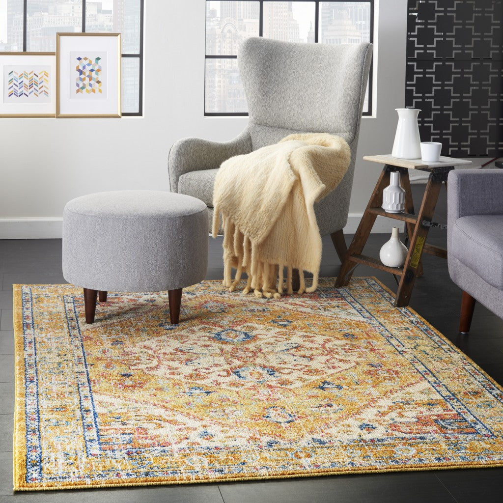 8' X 10' Yellow And Ivory Power Loom Area Rug
