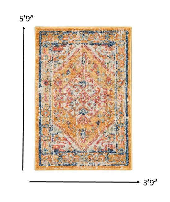 8' X 10' Yellow And Ivory Power Loom Area Rug