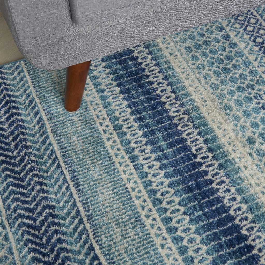 5' X 7' Navy Blue Southwestern Power Loom Area Rug