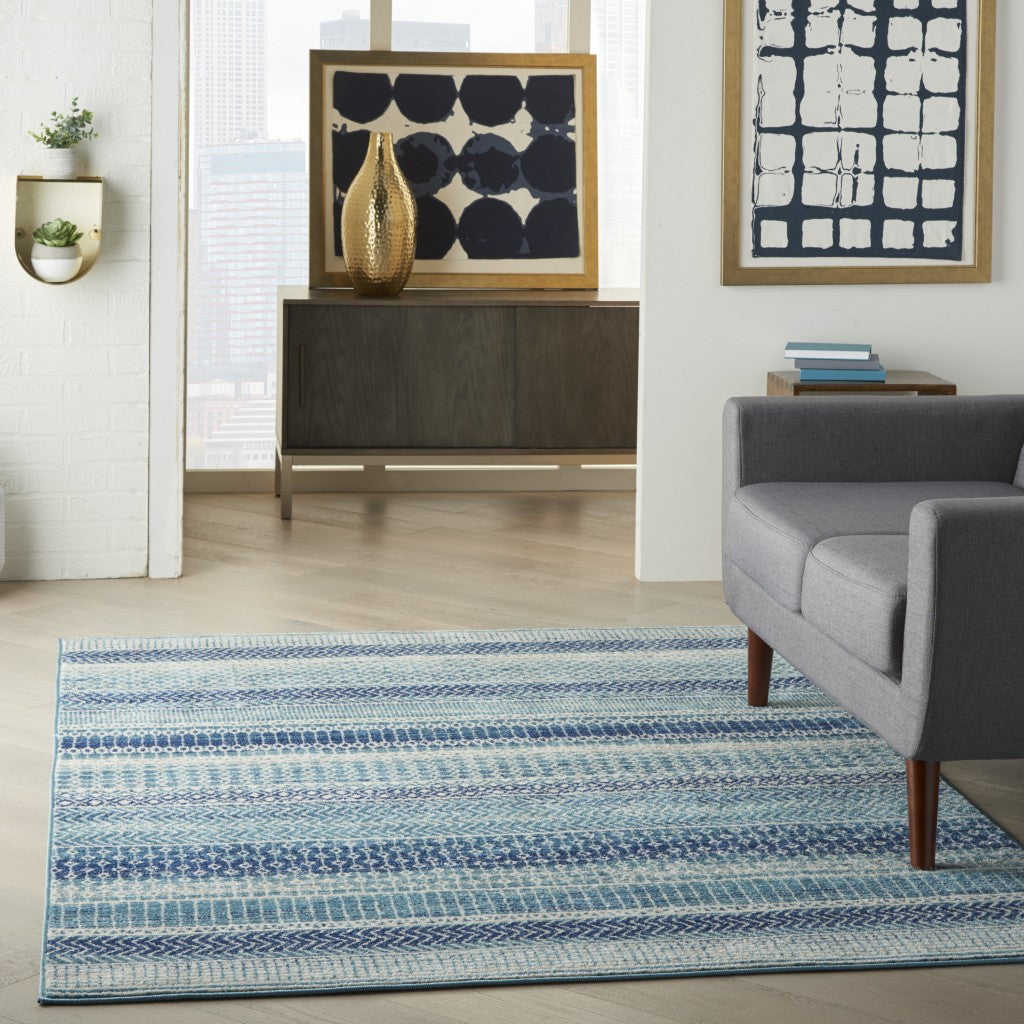 5' X 7' Navy Blue Southwestern Power Loom Area Rug