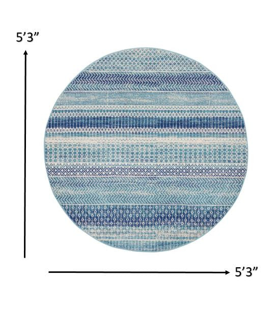 5' X 7' Navy Blue Southwestern Power Loom Area Rug