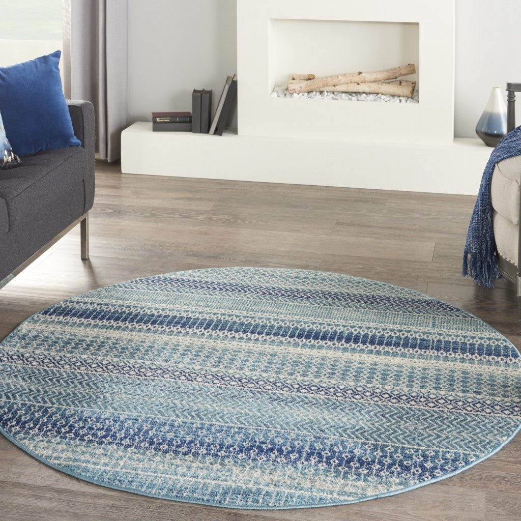5' X 7' Navy Blue Southwestern Power Loom Area Rug