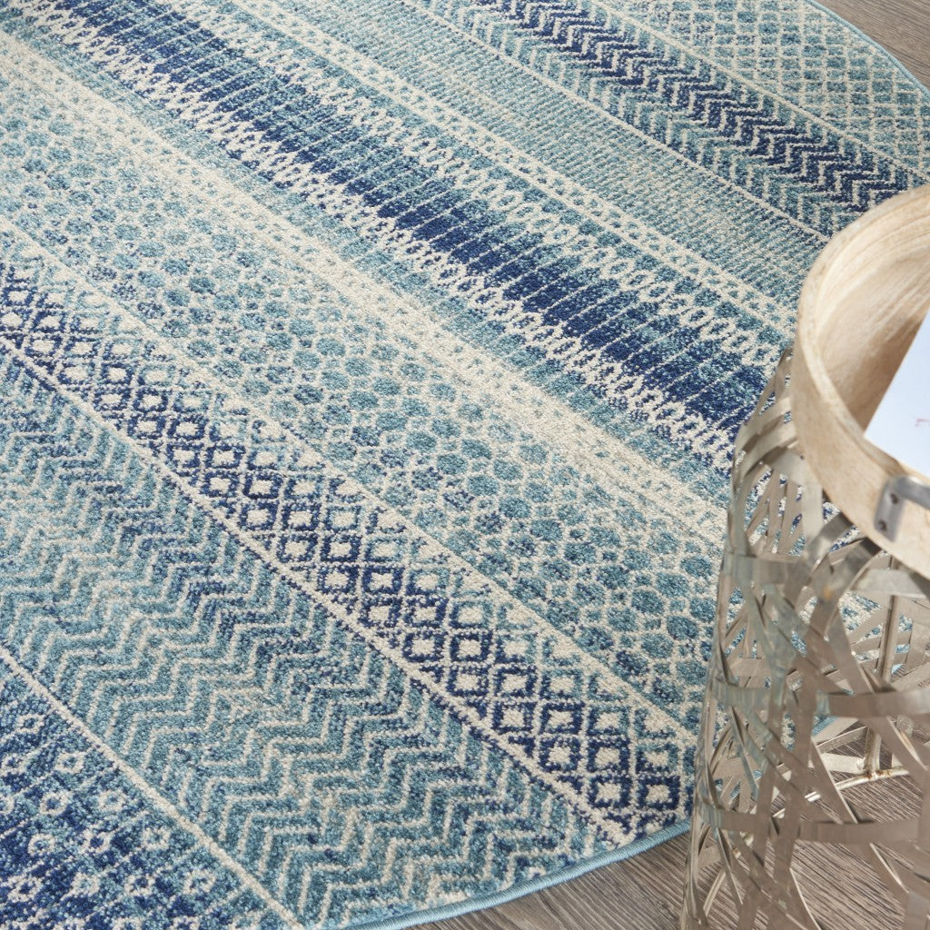 5' X 7' Navy Blue Southwestern Power Loom Area Rug