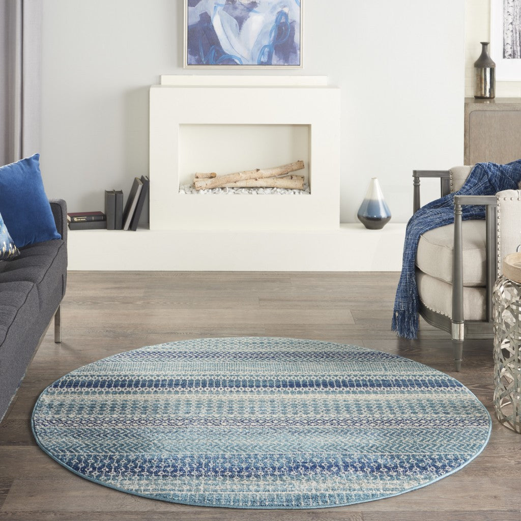5' X 7' Navy Blue Southwestern Power Loom Area Rug