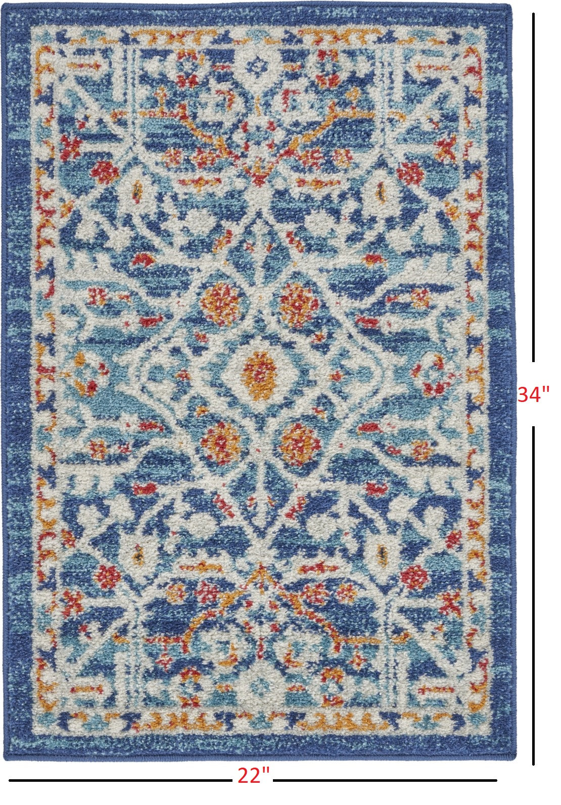 2' X 3' Blue And Ivory Floral Power Loom Area Rug
