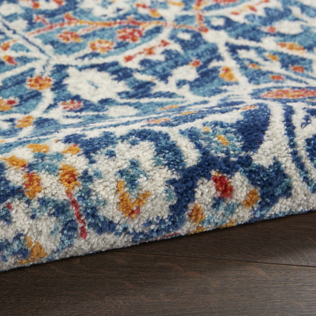 2' X 3' Blue And Ivory Floral Power Loom Area Rug