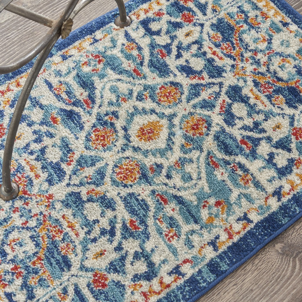 2' X 3' Blue And Ivory Floral Power Loom Area Rug
