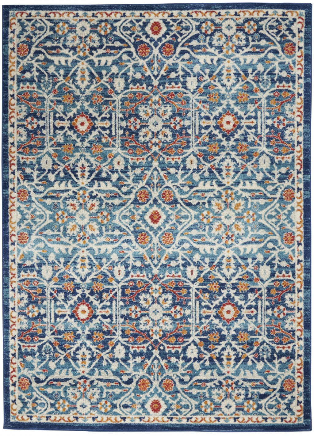 2' X 3' Blue And Ivory Floral Power Loom Area Rug