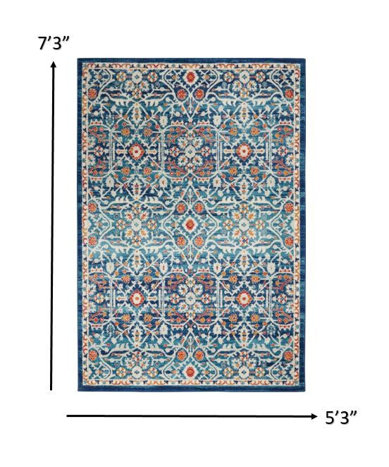 2' X 3' Blue And Ivory Floral Power Loom Area Rug