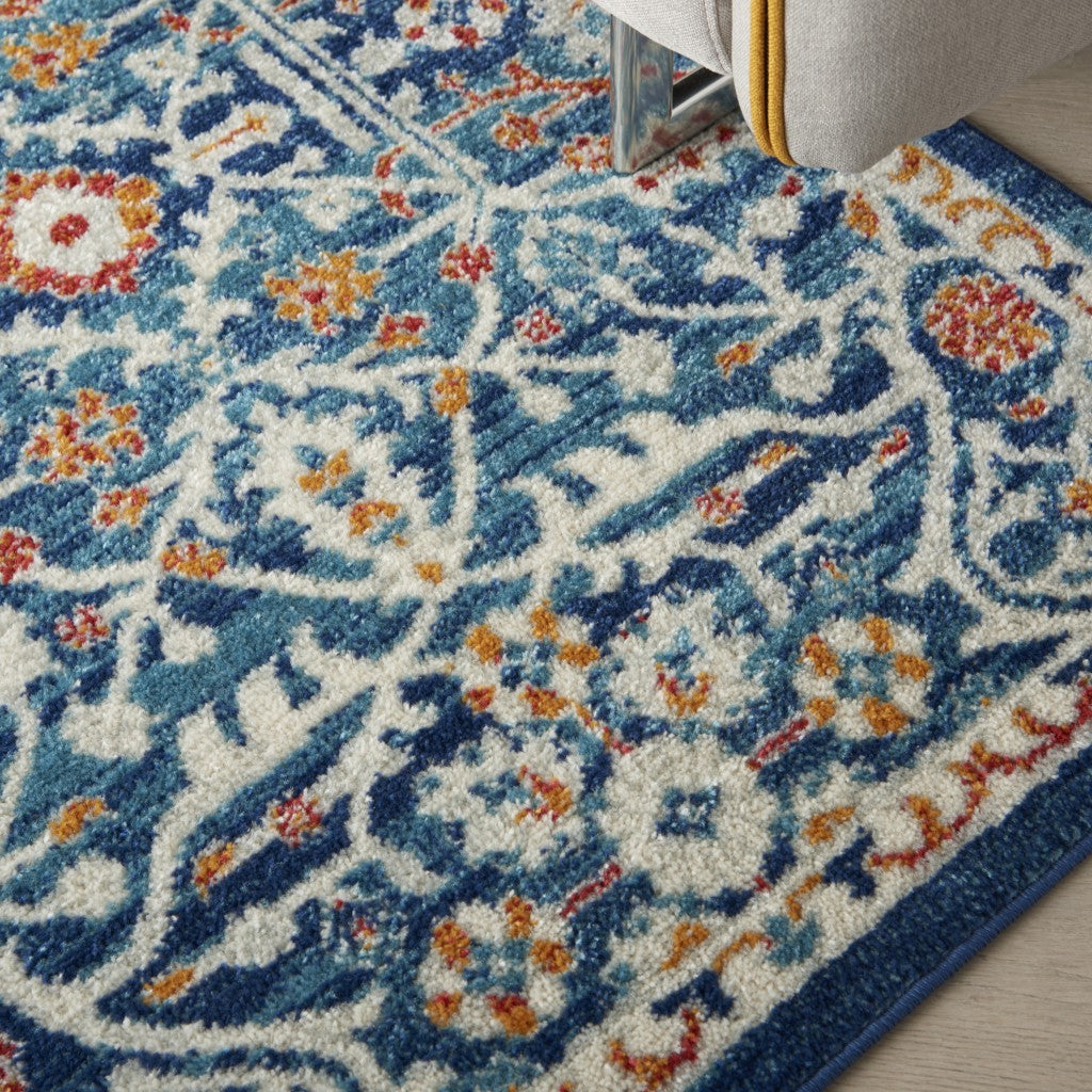 2' X 3' Blue And Ivory Floral Power Loom Area Rug