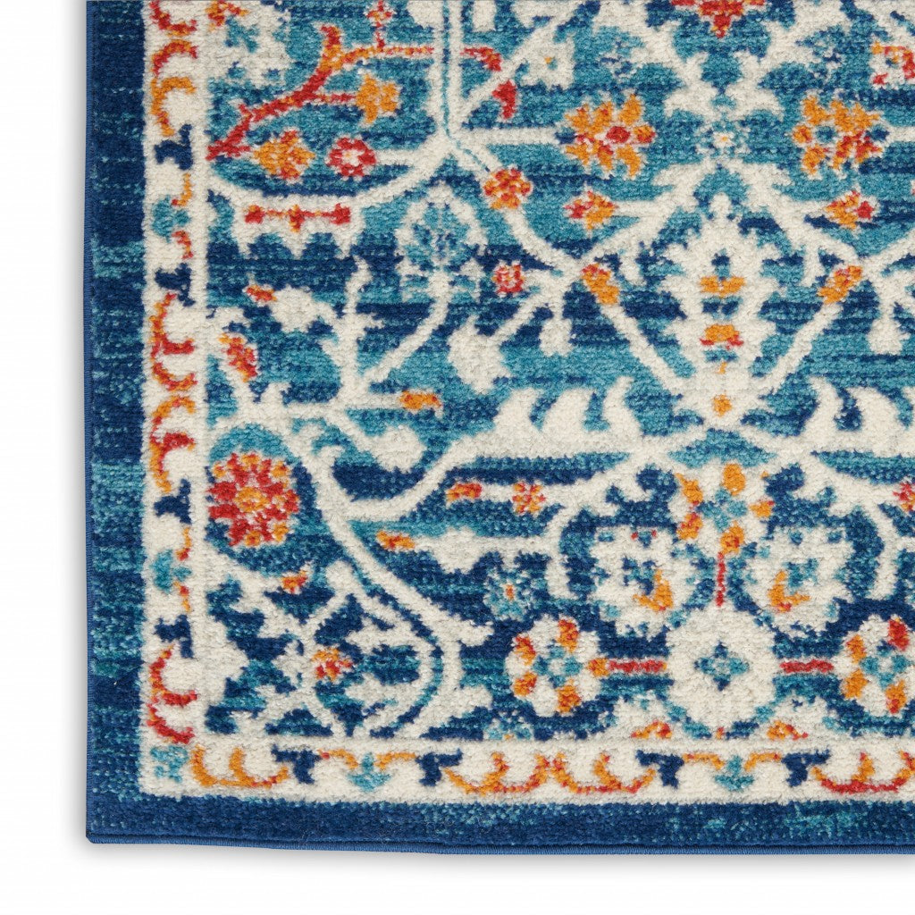 2' X 3' Blue And Ivory Floral Power Loom Area Rug