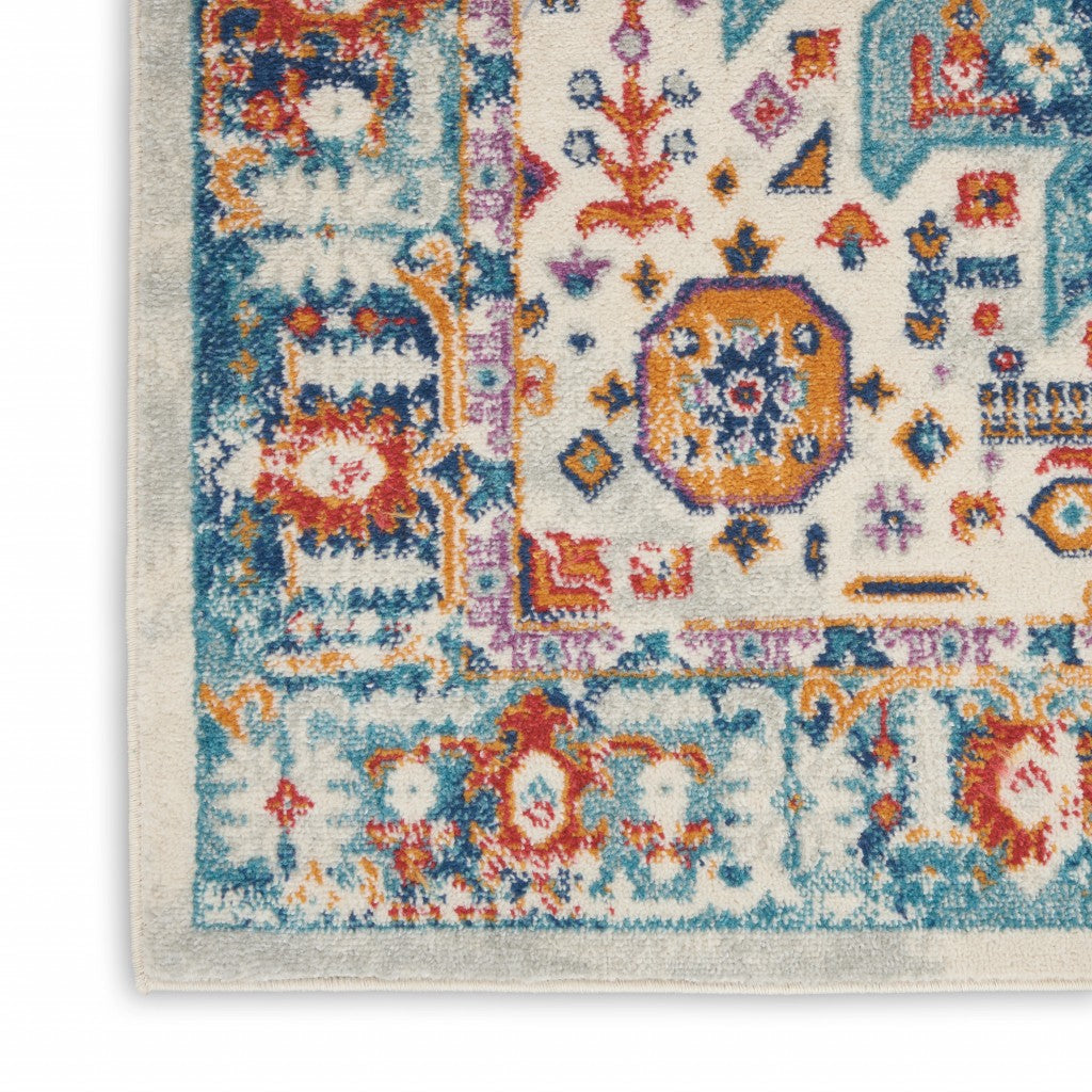 5' X 7' Blue And Ivory Power Loom Area Rug
