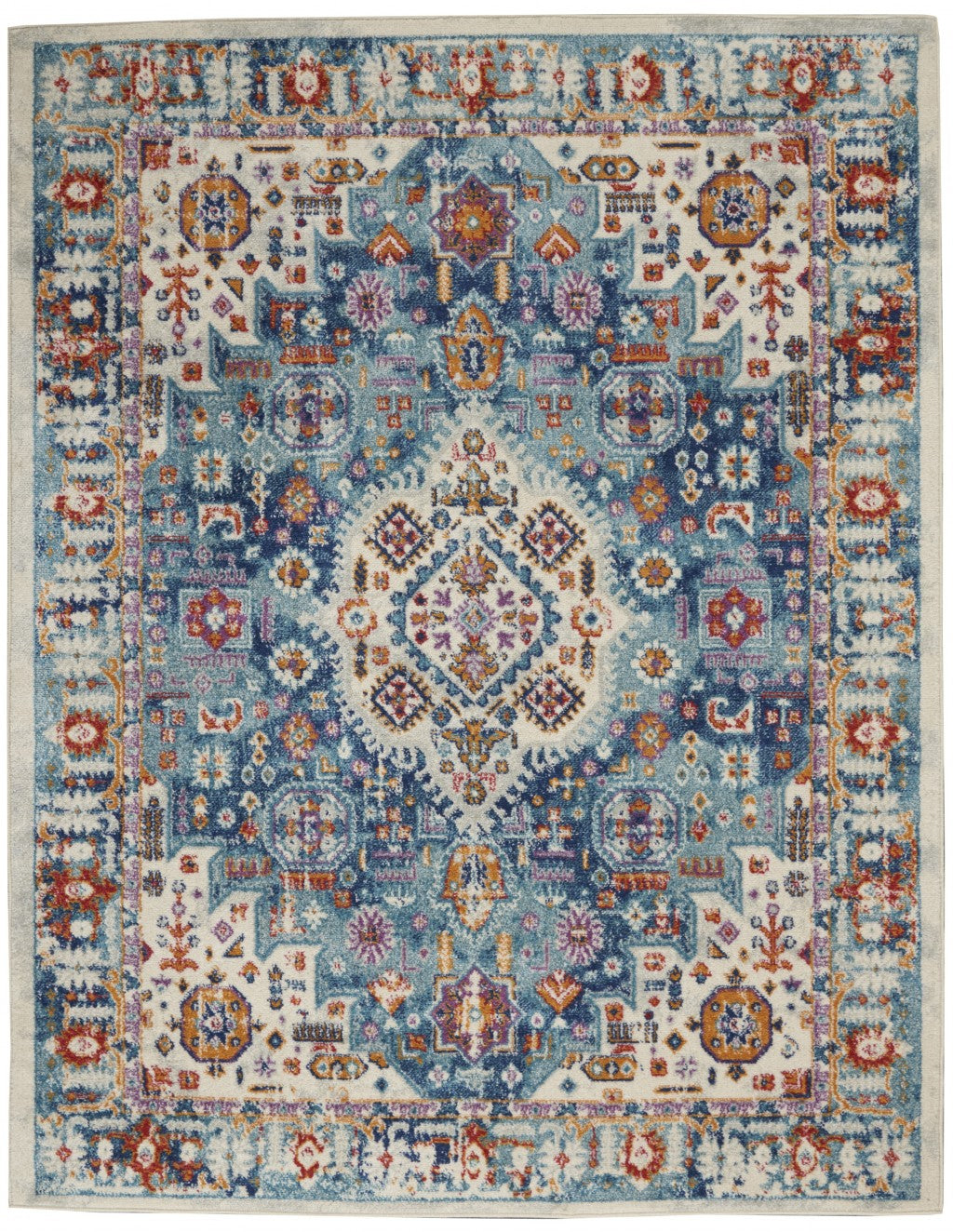 5' X 7' Blue And Ivory Power Loom Area Rug