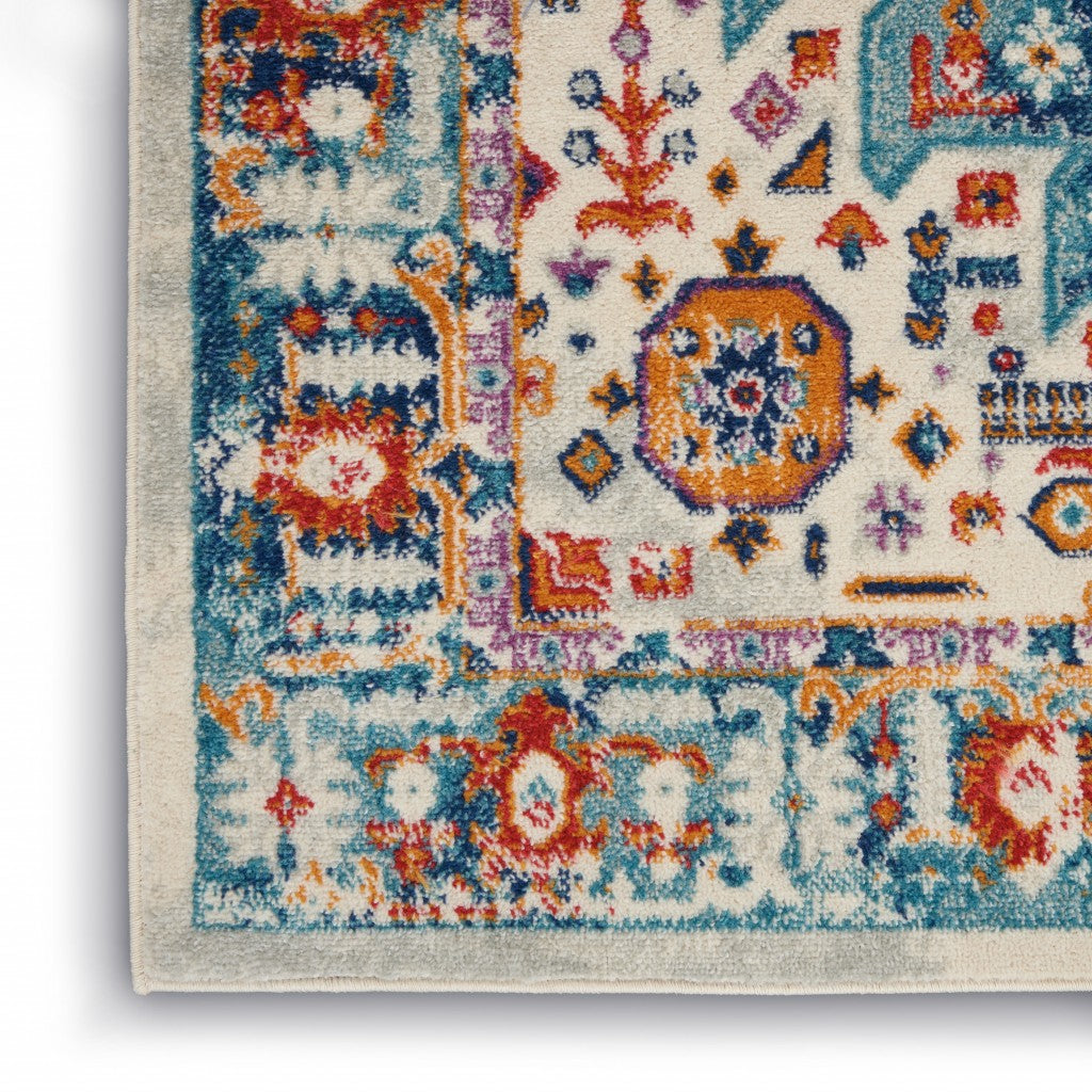 5' X 7' Blue And Ivory Power Loom Area Rug