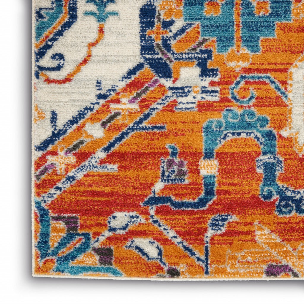 4' X 6' Orange And Ivory Floral Power Loom Area Rug