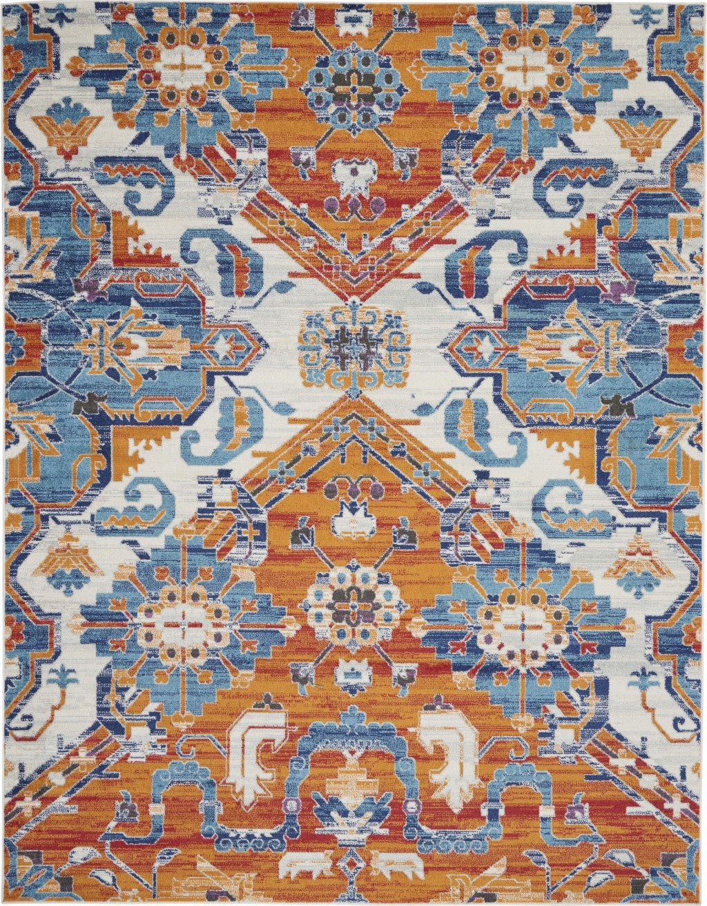 5' X 7' Orange And Ivory Floral Power Loom Area Rug