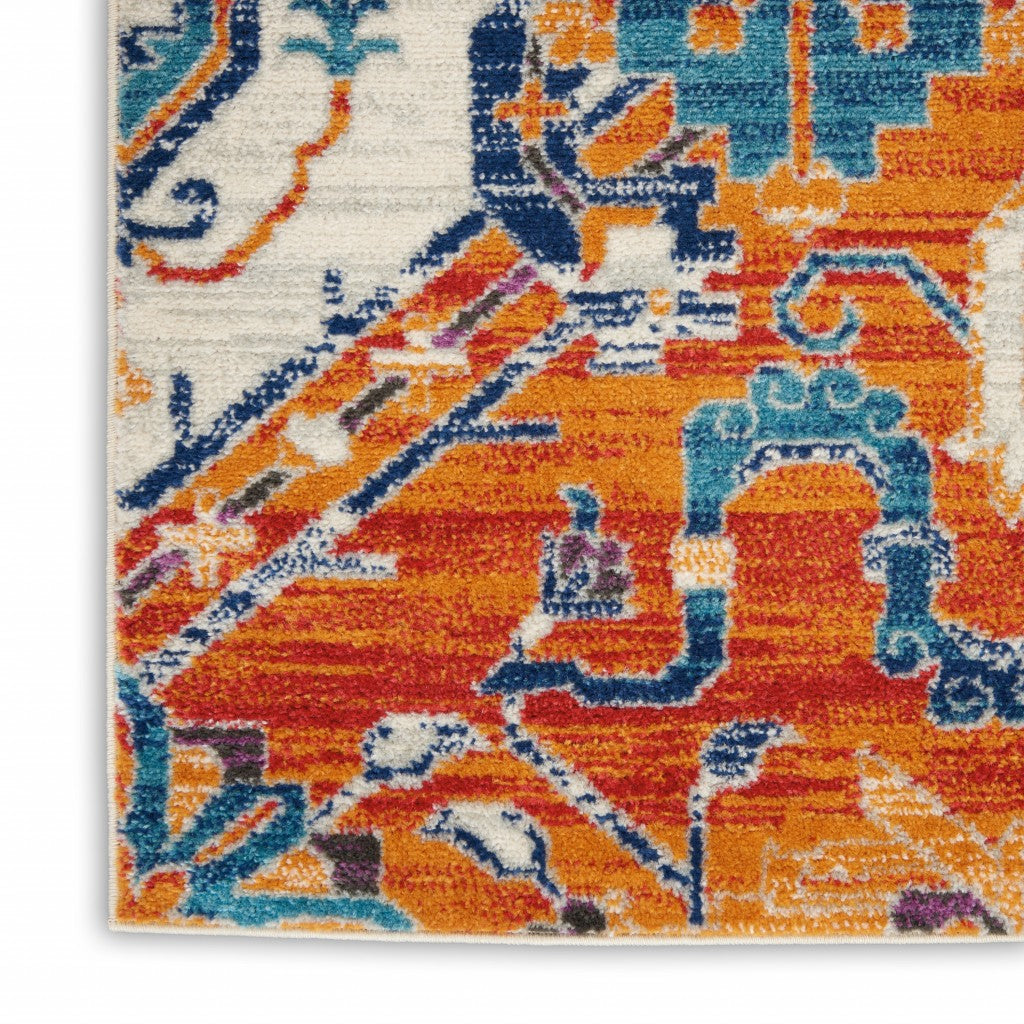 5' X 7' Orange And Ivory Floral Power Loom Area Rug