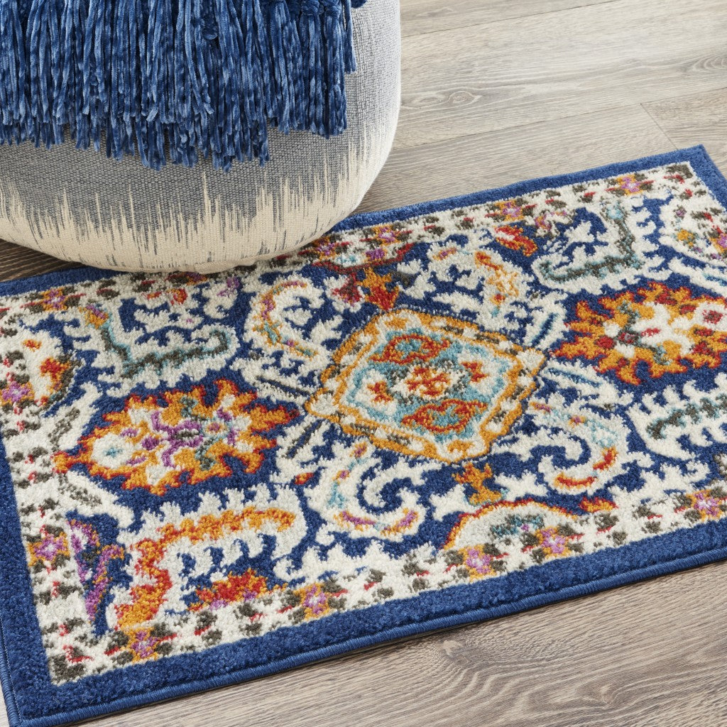 8' X 10' Blue And Ivory Power Loom Area Rug