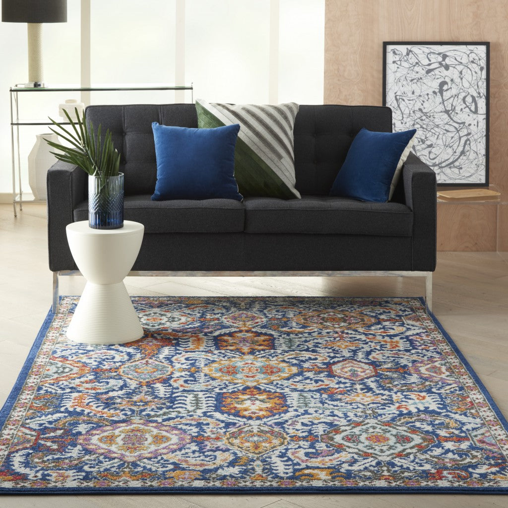 8' X 10' Blue And Ivory Power Loom Area Rug